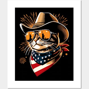 USA Flag Cat 4th of July Funny Patriotic Posters and Art